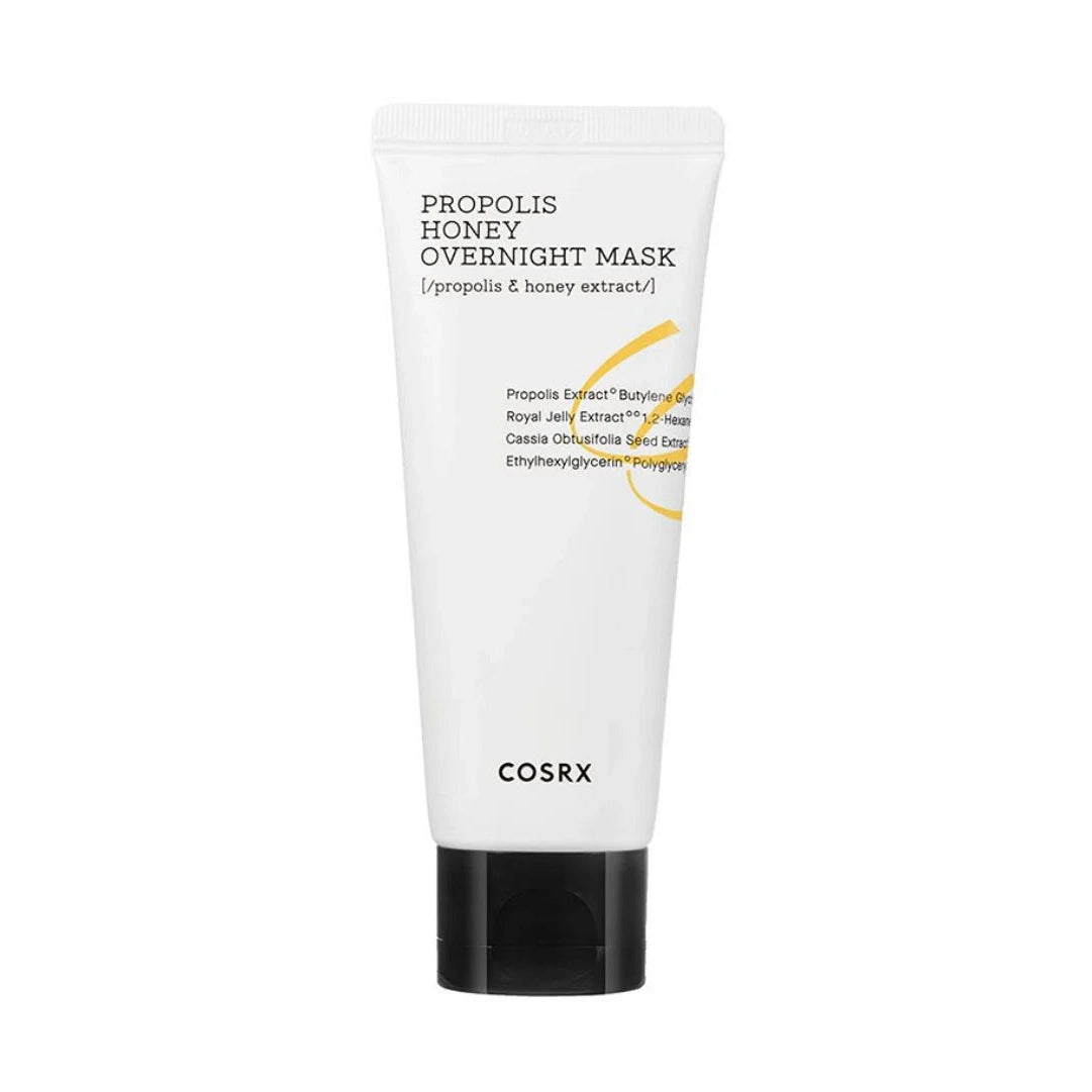 COSRX Propolis Honey Overnight Mask in white squeeze tube with black cap