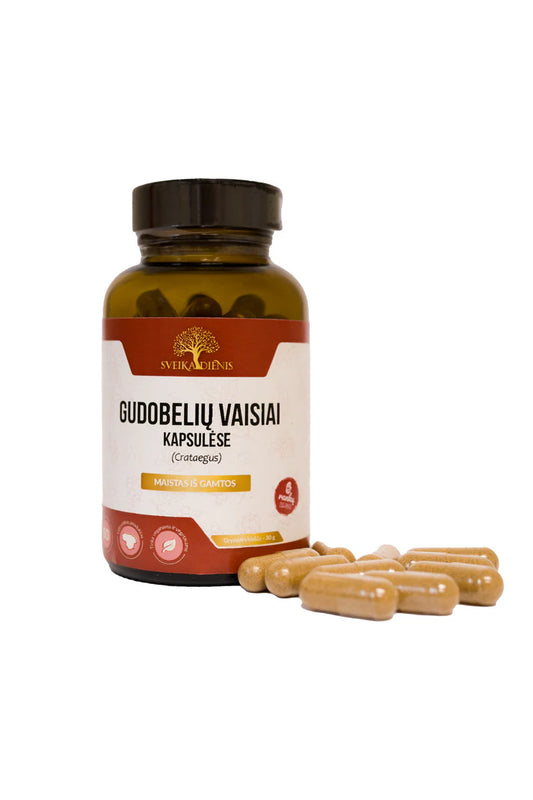 Gudobelės vaisių (uogų) milteliai veganiškose kapsulėse