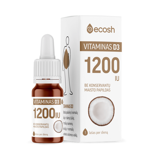 ECOSH vitaminas D3 su kokosų aliejumi 1200 TV, 10 ml