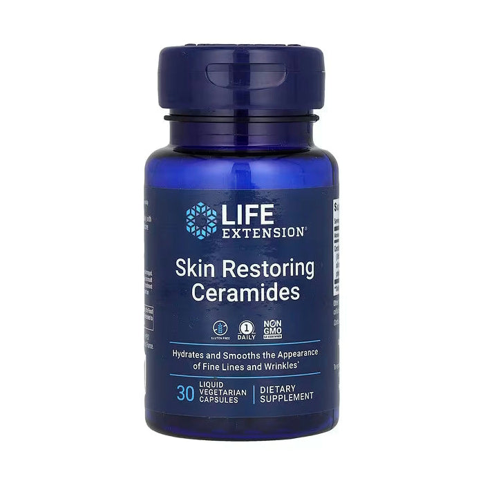 Life Extension Skin Restoring Ceramides liquid vegetarian capsules bottle for skin hydration