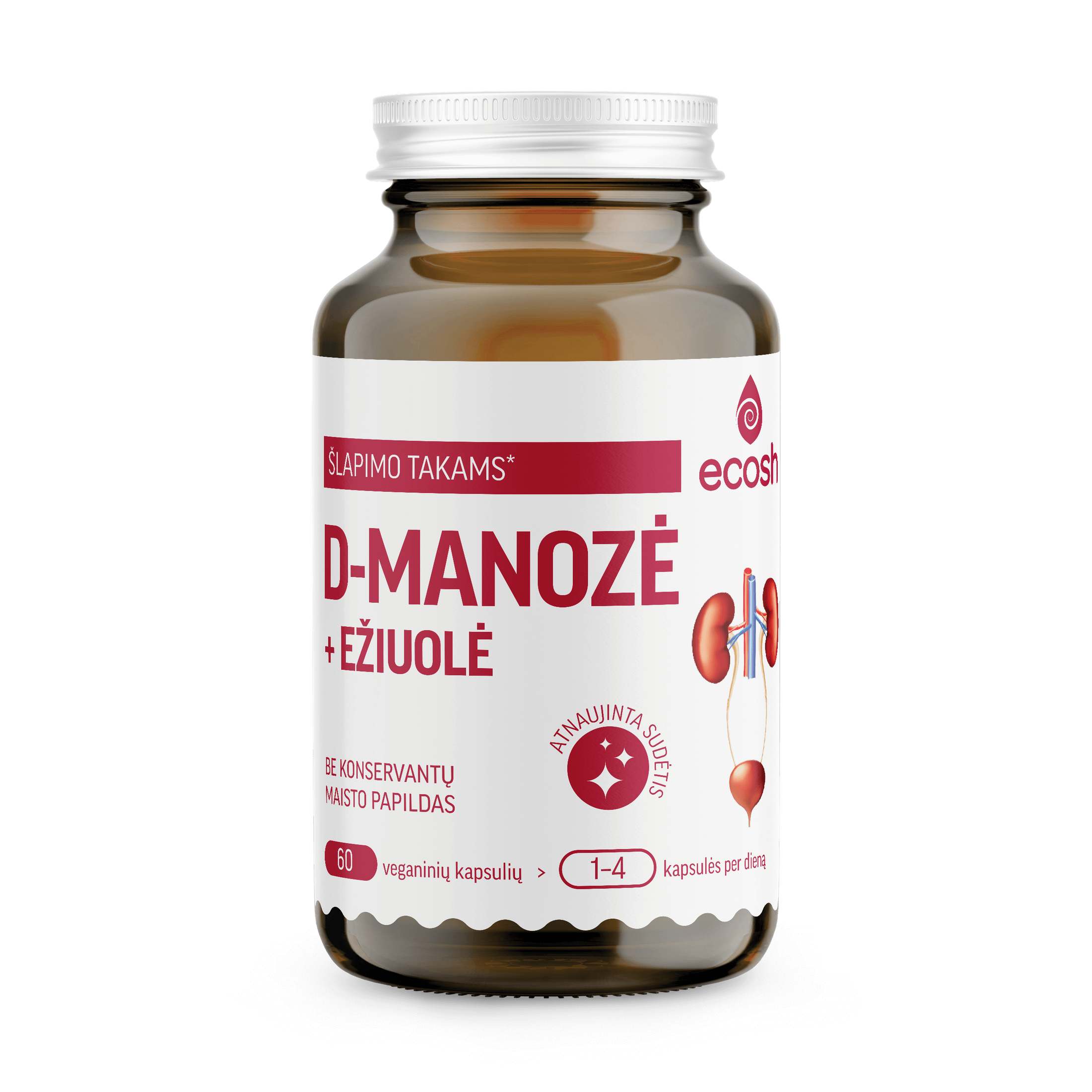 ECOSH D-manozė su ežiuole, 60 kapsulių