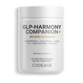 GLP Harmony+ dietary supplement bottle with Lion's Mane and Resveratrol for GLP-1 users