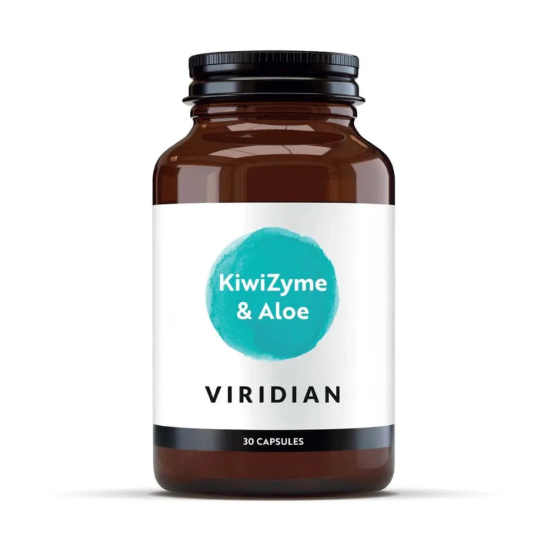 Viridian KiwiZyme & Aloe 30 capsules in amber glass bottle with teal label