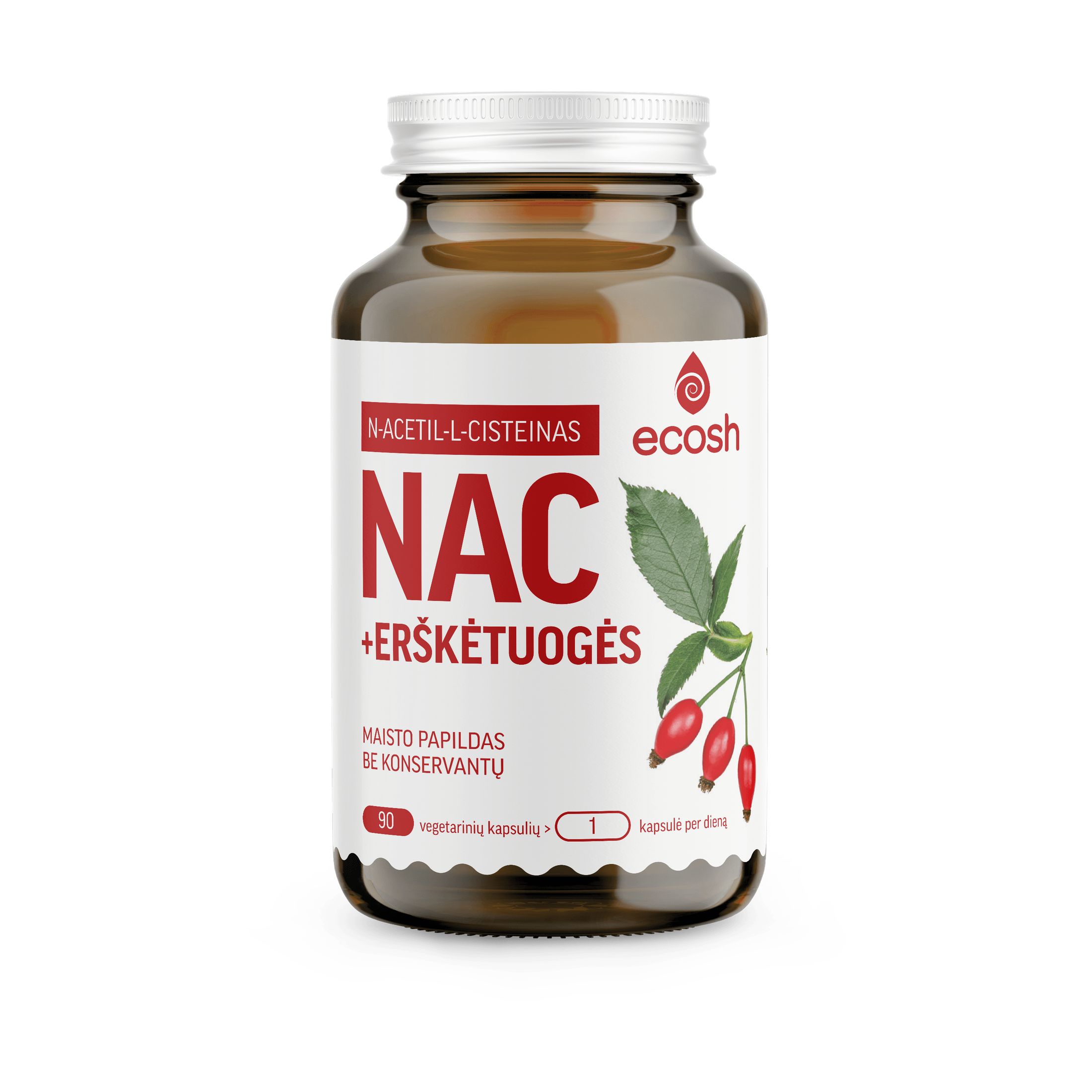 ECOSH NAC with Rosehips 90 vegetarian capsules bottle for immune support