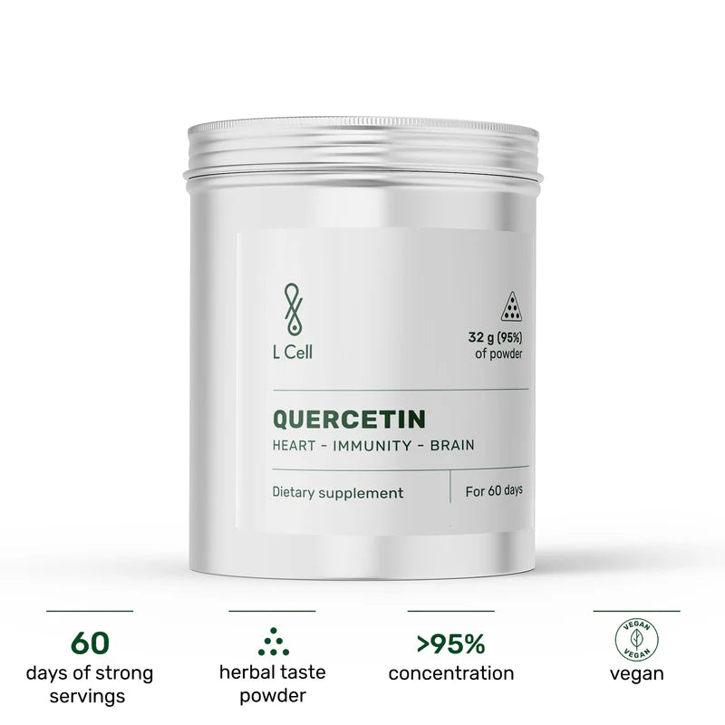 L Cell Quercetin powder container with ribbed lid for heart and brain health