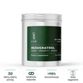 Silver L Cell Trans Resveratrol jar showing heart immunity bones benefits and vegan label