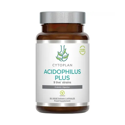 Cytoplan Acidophilus Plus 9 live strains vegetarian probiotic capsules brown bottle