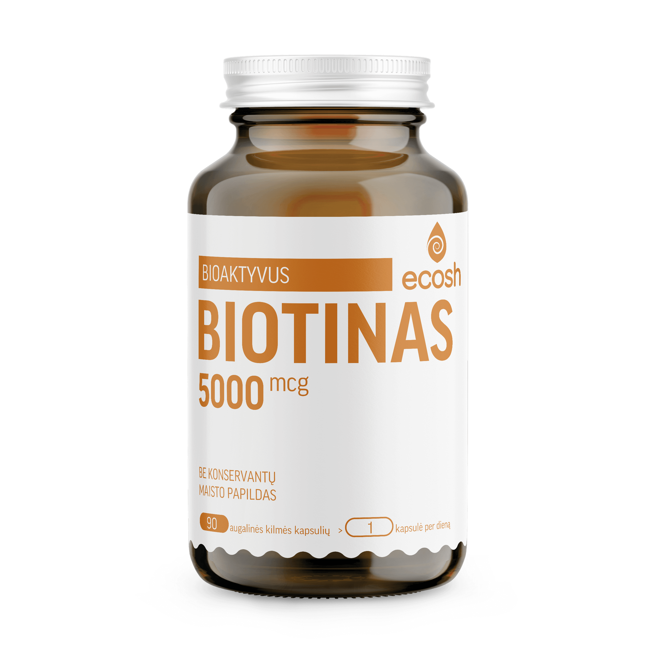 ECOSH bioaktyvus biotinas, 5000 µg, 90 kapsulių