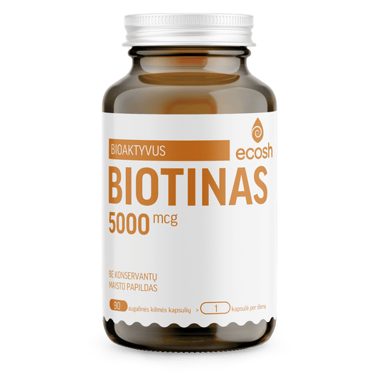 ECOSH bioaktyvus biotinas, 5000 µg, 90 kapsulių