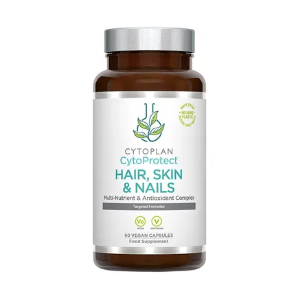 Cytoplan Cyto Protect vegan hair skin nails supplement bottle with green label