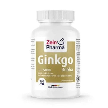 Zein Pharma Ginkgo Biloba 5000 vegan supplement bottle beige label