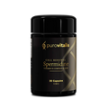Black Purovitalis Cell Renewal spermidine bottle with gold DNA helix logo on white background