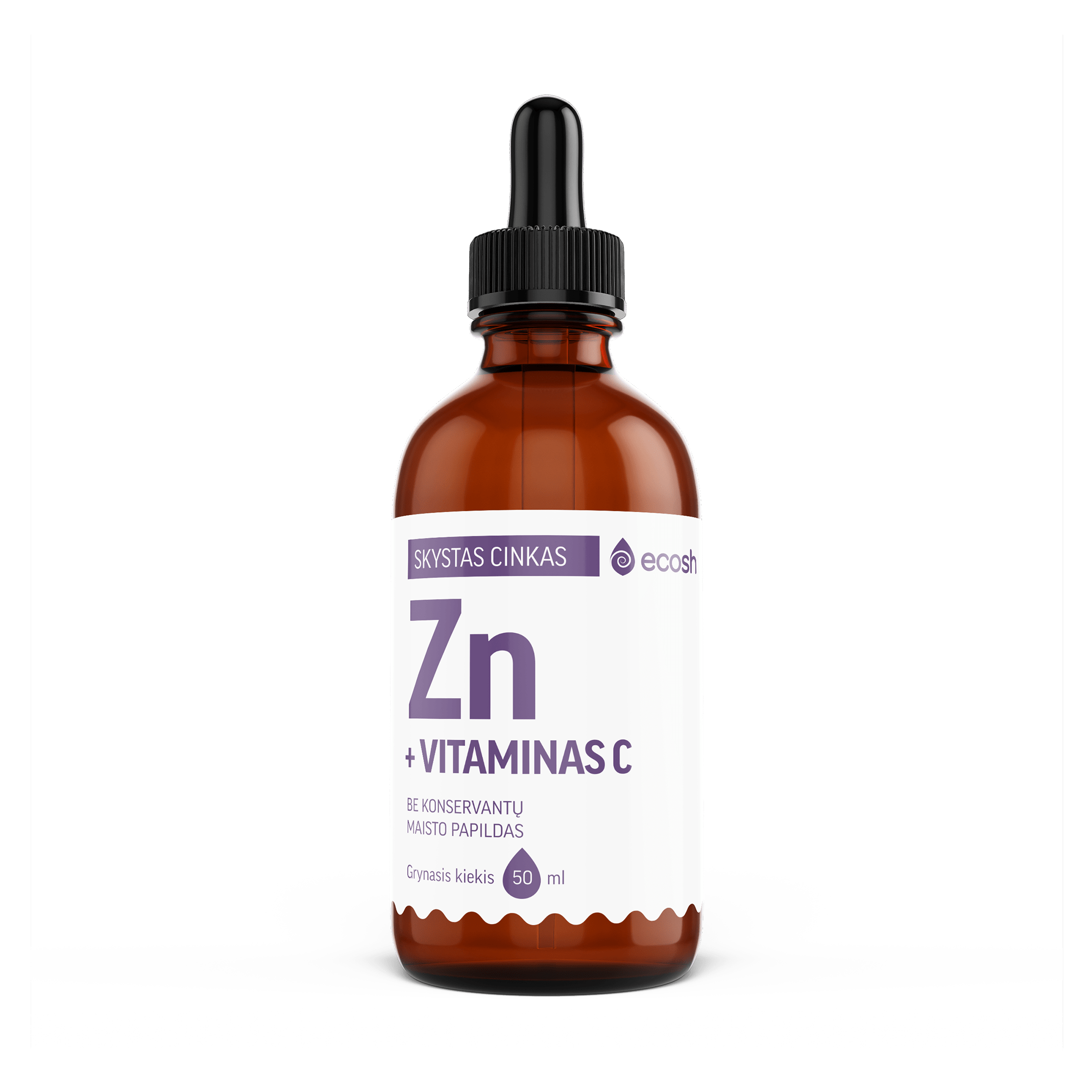 ECOSH bioaktyvus skystis cinko bisglicinatu su vitaminu C, 50 ml